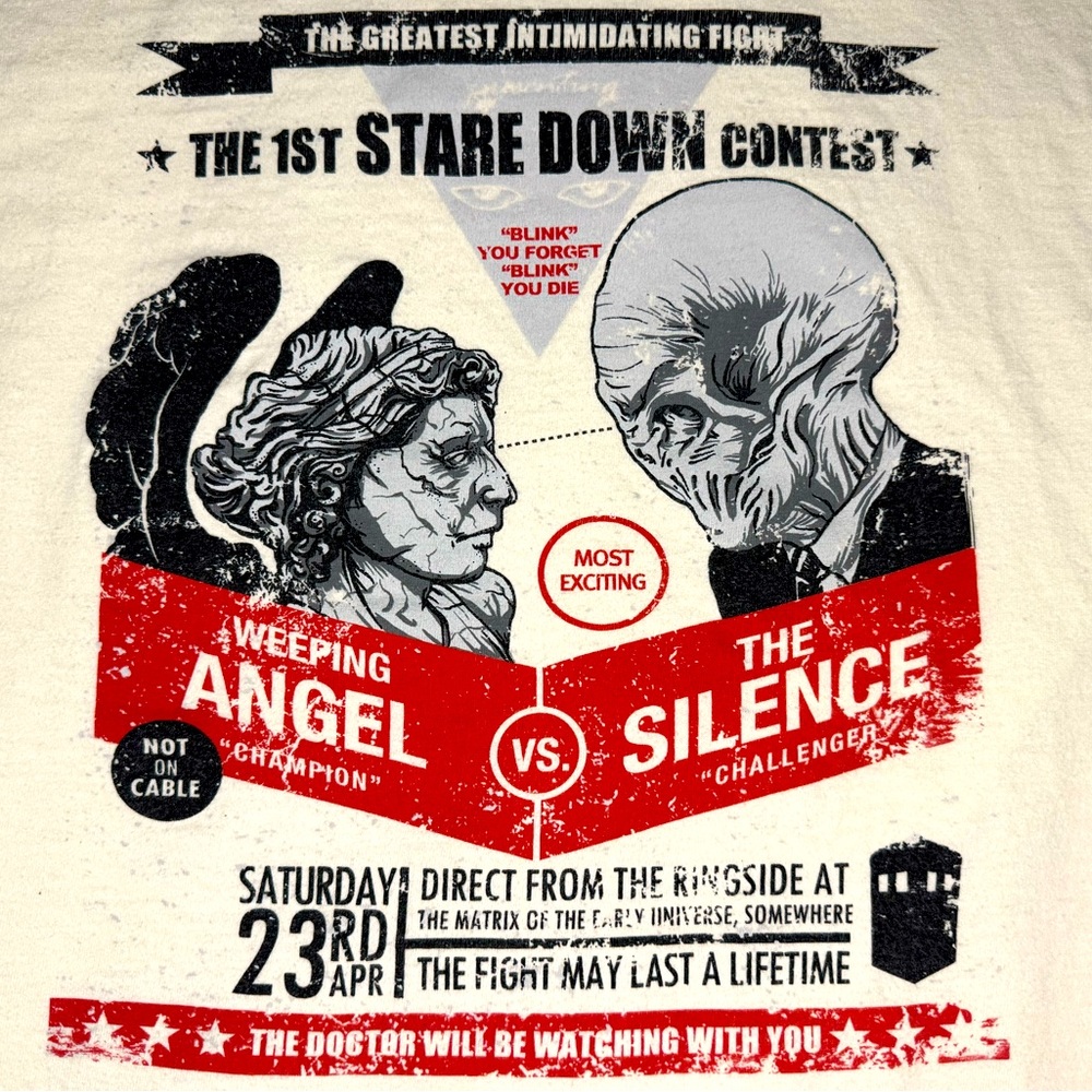 Doctor Who TeeFury Weeping Angel The Silence Staring Contest Shirt